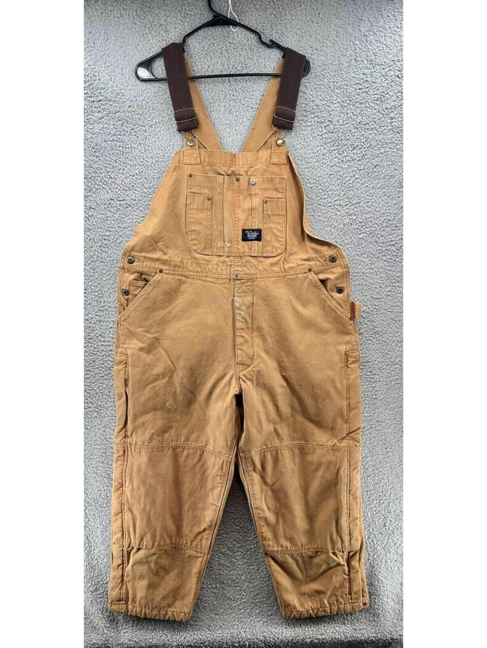 VTG Walls Workwear Men's XL Short Bib Overalls Brown Canvas Insulated